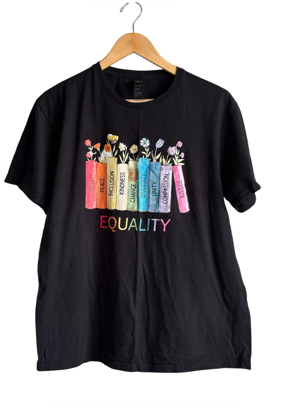 Equality Rights Human Rights Black Tee Shirt Flowers Size Large Social Justice